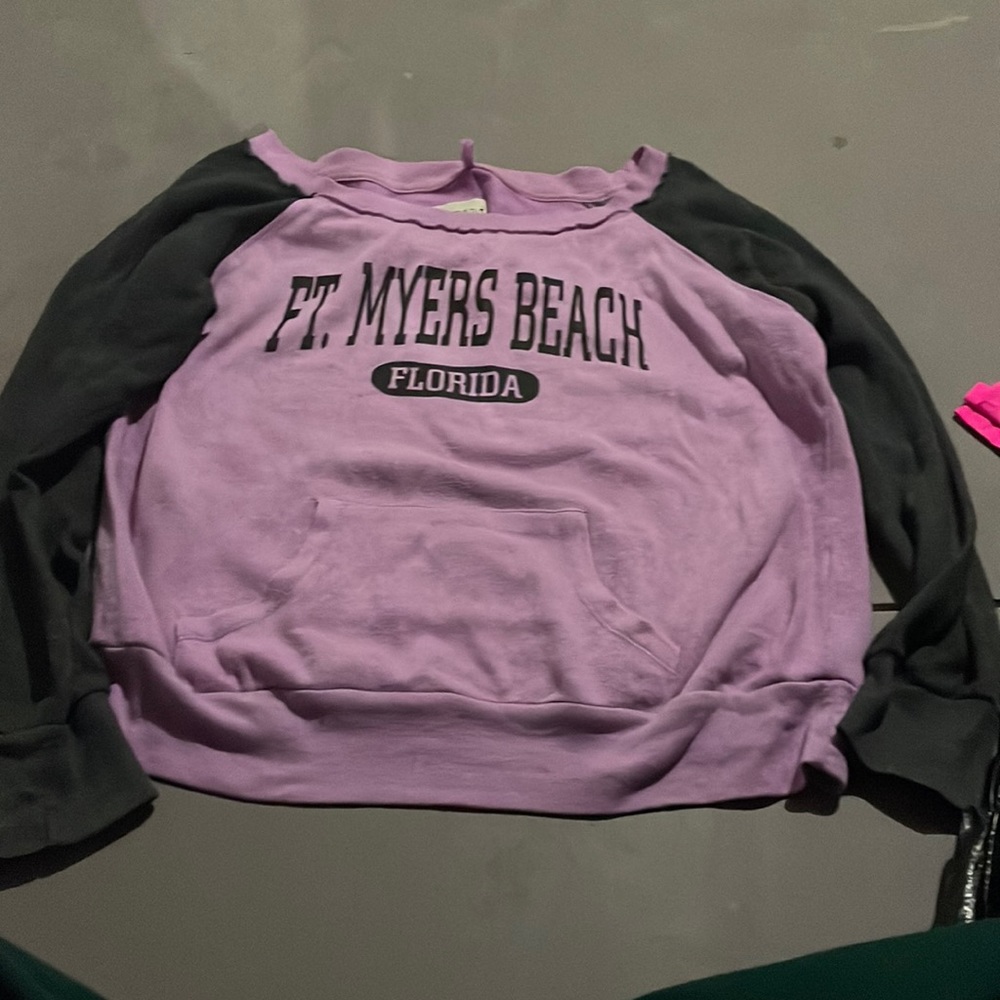 Purple and grey off the shoulder Ft. Myers hoodie